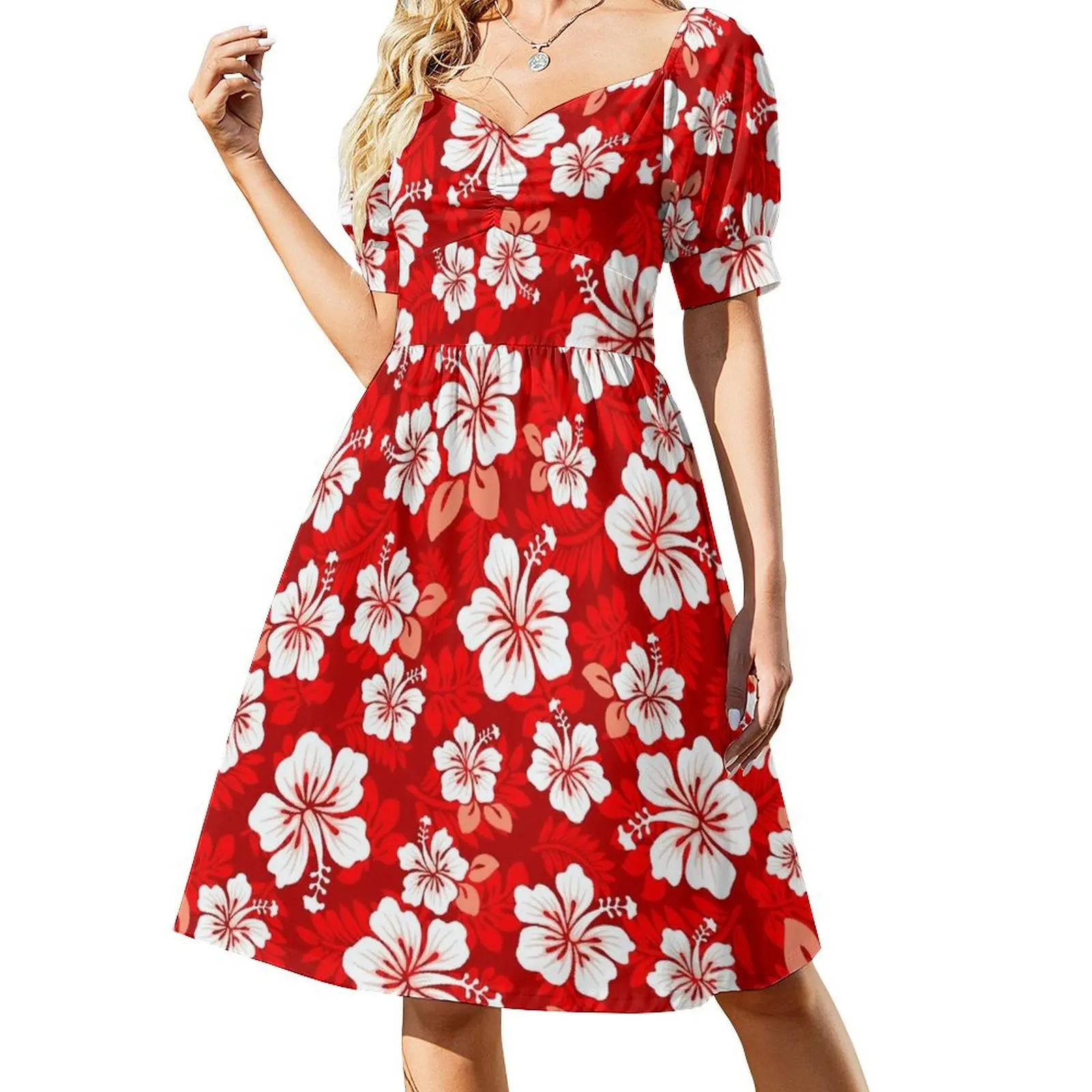 

Hawaiian Aloha Shirt Pattern — Red Short Sleeved Dress dresses women summer 2025 loose women's dress Women's dresses Dress