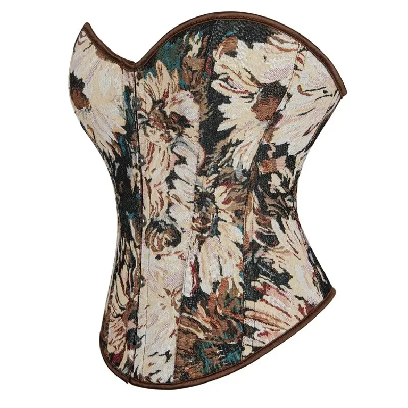 Oil Painting Monet Floral Print Overbust Corset Bustier Top Women Steampunk Vintage Corselet Sexy Lingerie Korsett