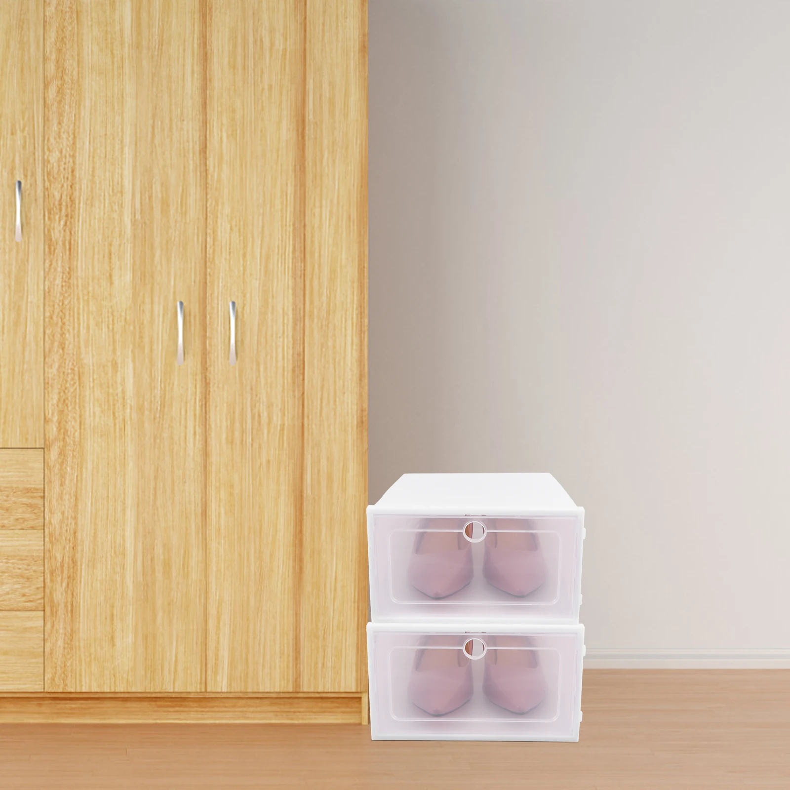 

6Pcs Transparent Shoe Boxes Stackable Organizer for Sneakers Shoes Storage Drawer Type White Frame Shoes Box Storage Organizer