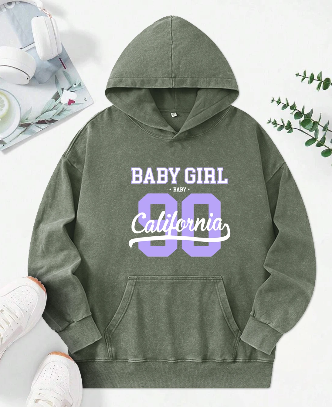 

90 California Letter Prints Washed Hoodies Female Cotton Loose Hoody Funny Oversize Streetwear Autumn Comfortable Pullover