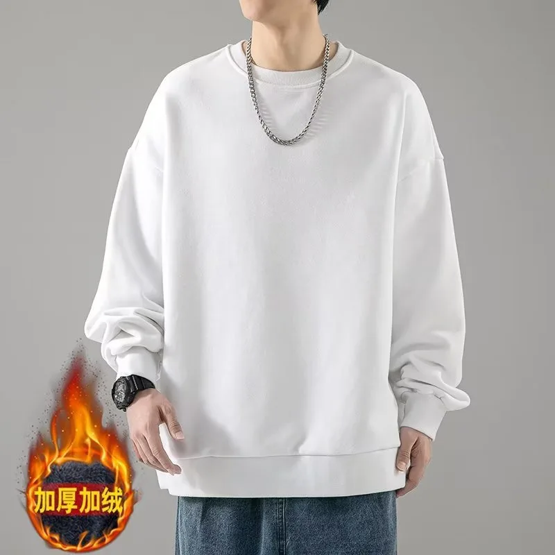 

Мешковатая футболка в стиле хип-хоп для мужчин, модная бархатная Толстовка с длинным рукавом, хлопковые Роскошные топы, повседневные однотонные мужские футболки