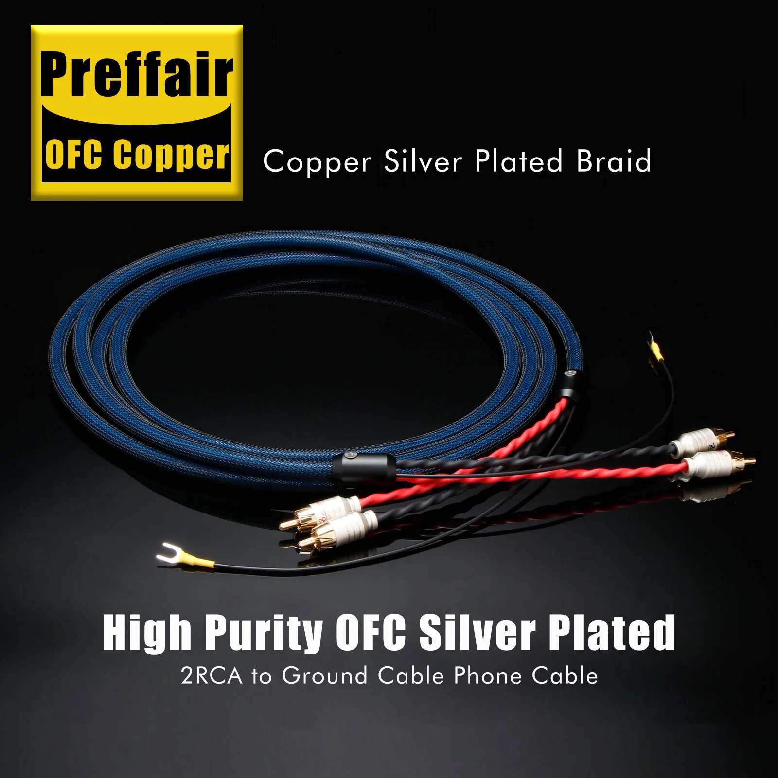 High Quality 2RCA Phono Cable OFC Tonearm Turntable Cable with U Spade Ground Wire for LP Vinyl Record Player CD Amplifier