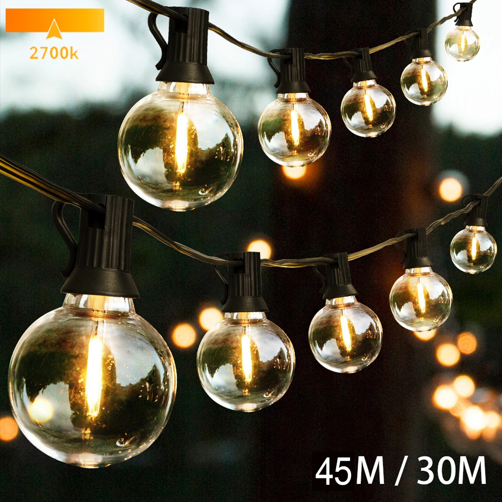 Outdoor Girlande Lichterkette 8M/15M/45M Fee Lampe G40 LED Bruchsichere Glühbirne 2700K Dekor Lichter für Garten Terrasse Hochzeit Party
