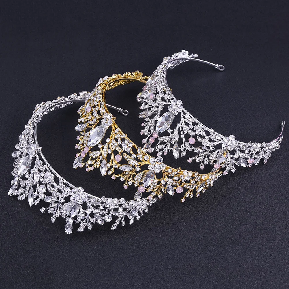 

1Pcs Pink Rhinestone Bride Crown Stunning Wedding Party Hair Decoration Bridal Accessory for Engagement Festival