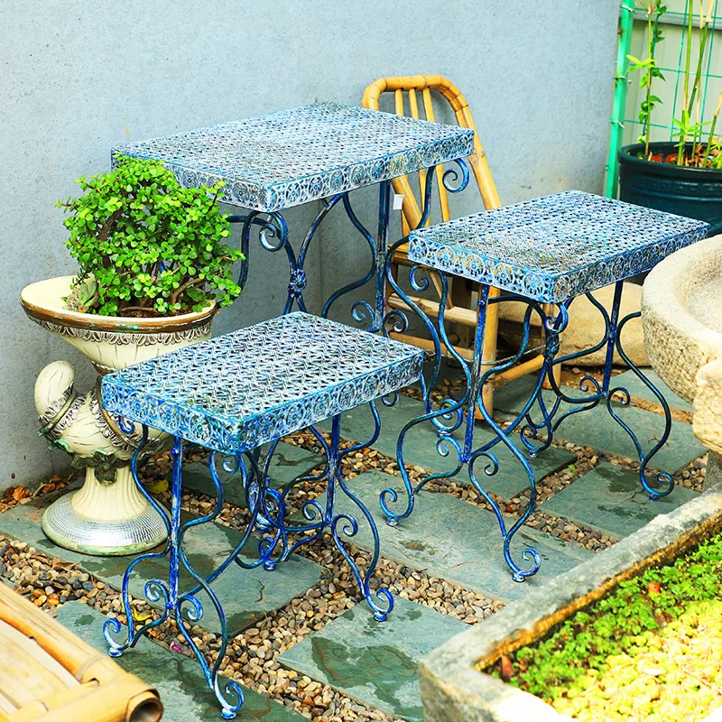 Retro old wrought iron flower stand flower table tray pot stand courtyard balcony console garden grocery rack