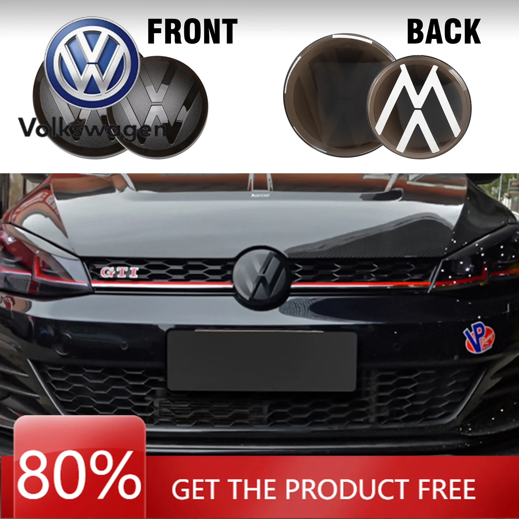 

Для Volkswagen VW Polo 17-23, Passat CC 08-23: Автоаксессуары, передний эмблема-значок радиатора, замена заднего значка багажника