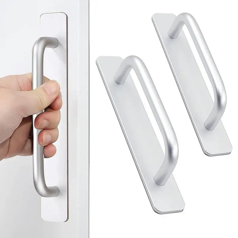 Self Adhesive Door Handle Aluminum Alloy Cabinet Drawer Handle Punch Free Toilet Window Sliding Door Knobs Pull Handle Helper