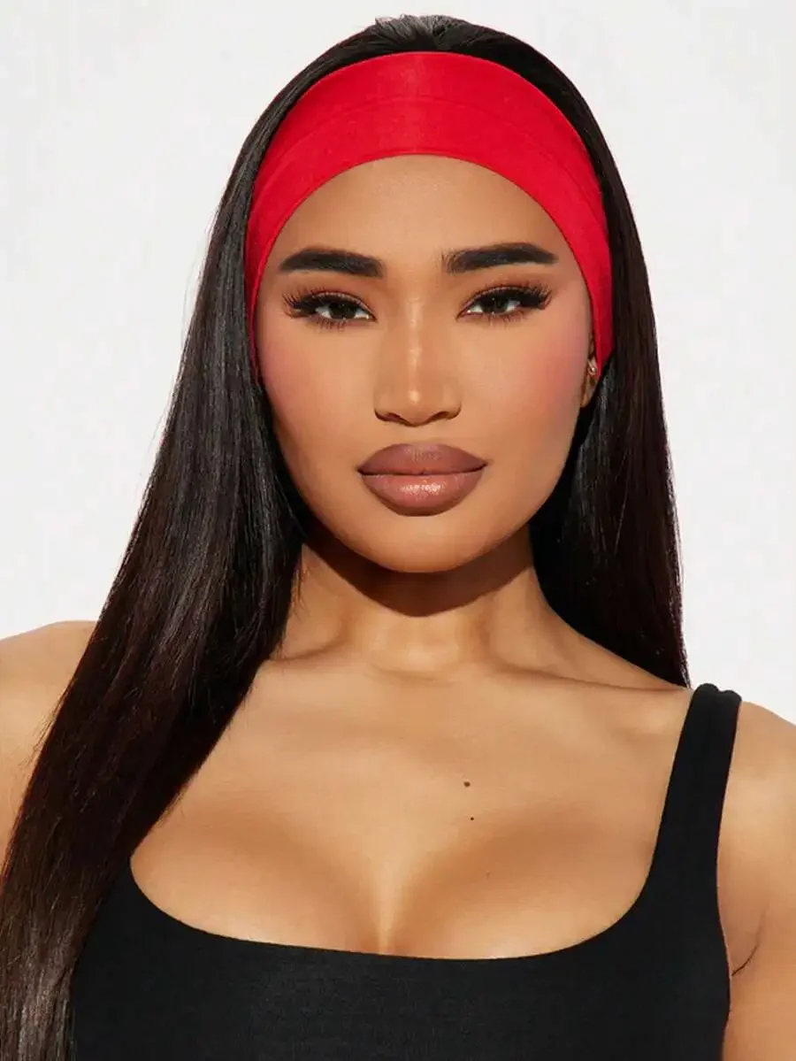 

Solid Red Minimalist Women Headband Soft Elastic Hair Band For Yoga Sports Casual Wear