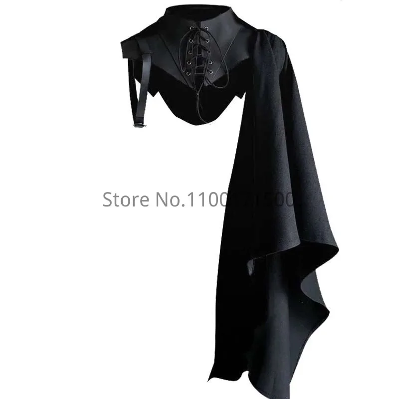 Medieval Party Cosplay Costumes Men Gothic Knight Single Sleeve Shawl Armor Pirate Halloween Cloak Hooded Capes Soldier Tops