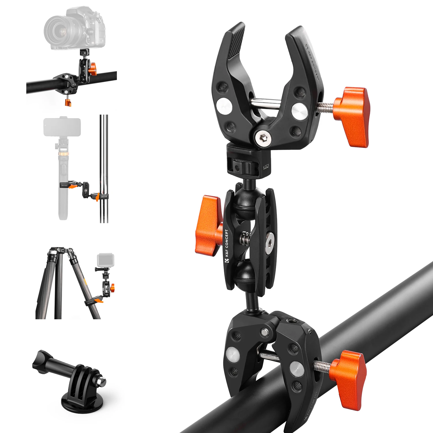 

K&F Concept Double Super Clamp Mount Camera Clamp Mount with 1/4" Threads Metal Clamp for Chair Photography Motorcycle Mount