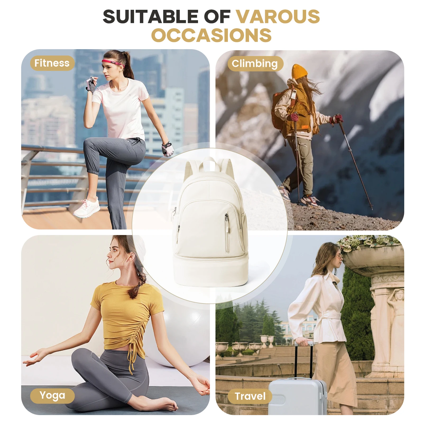 Gym Backpack for Women, Waterproof Workout Backpack with Shoe Compartment & Wet Dry, Lightweight Travel Backpack for Sports Yoga