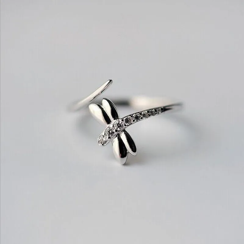 Women's 925 Sterling Silver Dragonfly Crystal Opening Ring