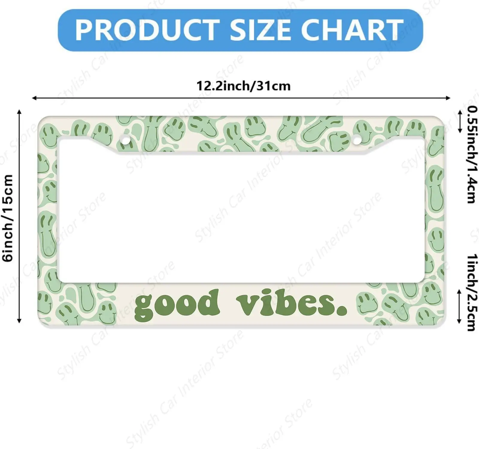 License Plate Frame Green Good Vibes Car Cover Tag Holder Frames Metal Aluminum Rustproof License Plate Cover for Standard Us