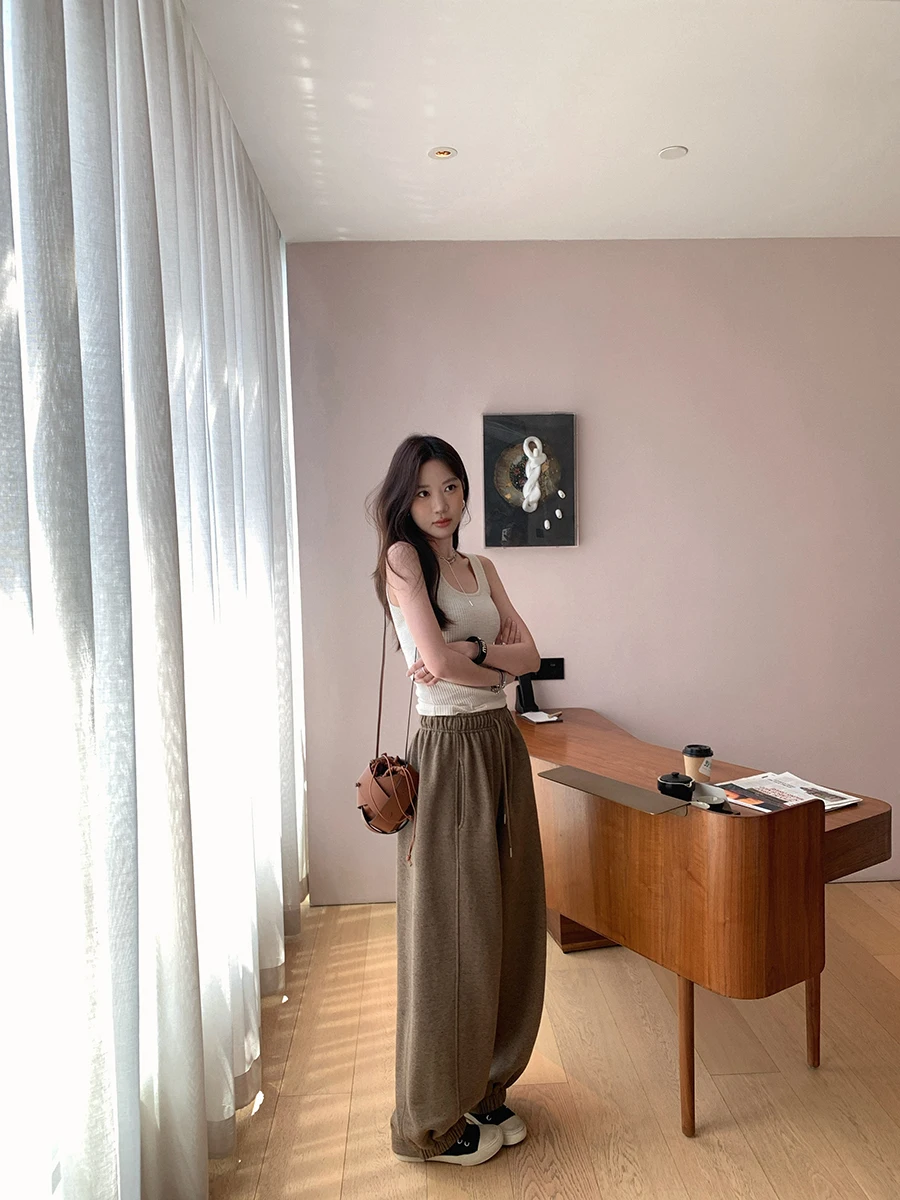 

IBELL ZHANG Vintage Wide Leg Dad Pants Women's Casual Straight Banana Pants Dot Design Cotton Polyester Blend