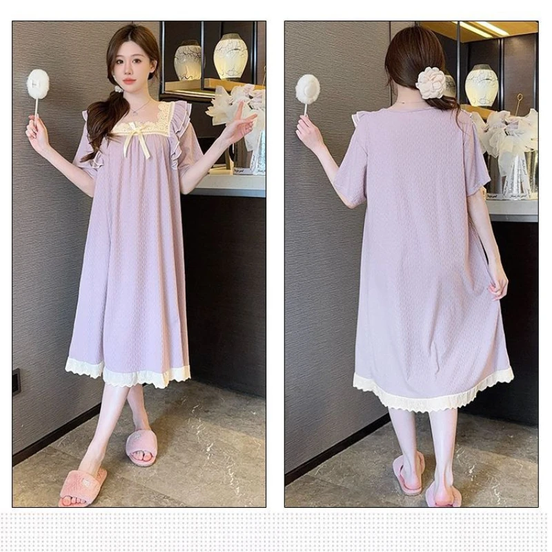 Женское хлопковое платье для сна размера 5XL с накладкой на грудь, летняя домашняя одежда с короткими рукавами, свободная ночная рубашка средней длины в стиле принцессы