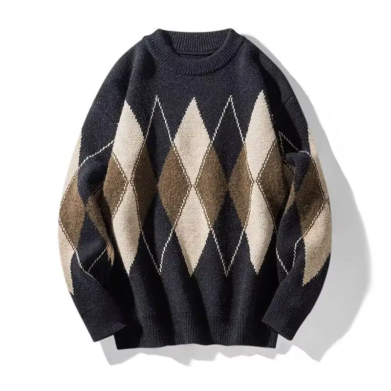 

Trendy Knitted High Collar Sweater for Teens Autumn Winter Korean Sle M Model Diamond Pattern Versatile Long Sve Top