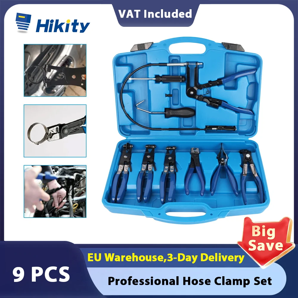 Hikity Car Trim Removal Tool 9pcs Wire Long Reach Hose Clamp Pliers Set Fuel Oil Water Hose Auto Tools