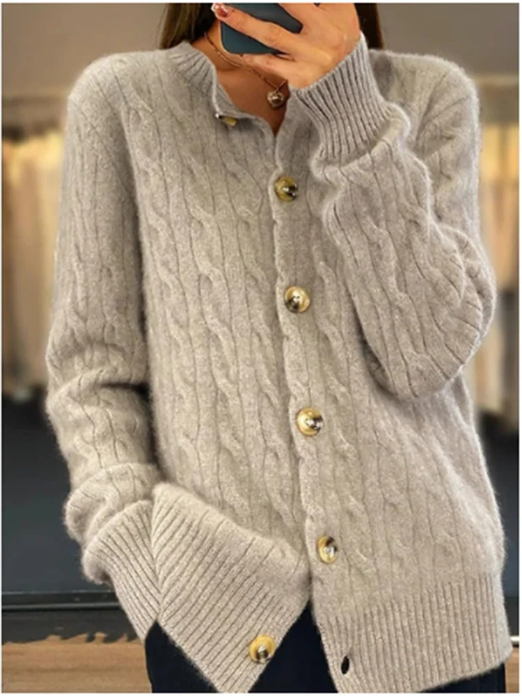 Stand Up Collar Button Knitted Coat Women's Solid Color Long Sleeve Sweater Artistic Retro Fashion Autumn Top