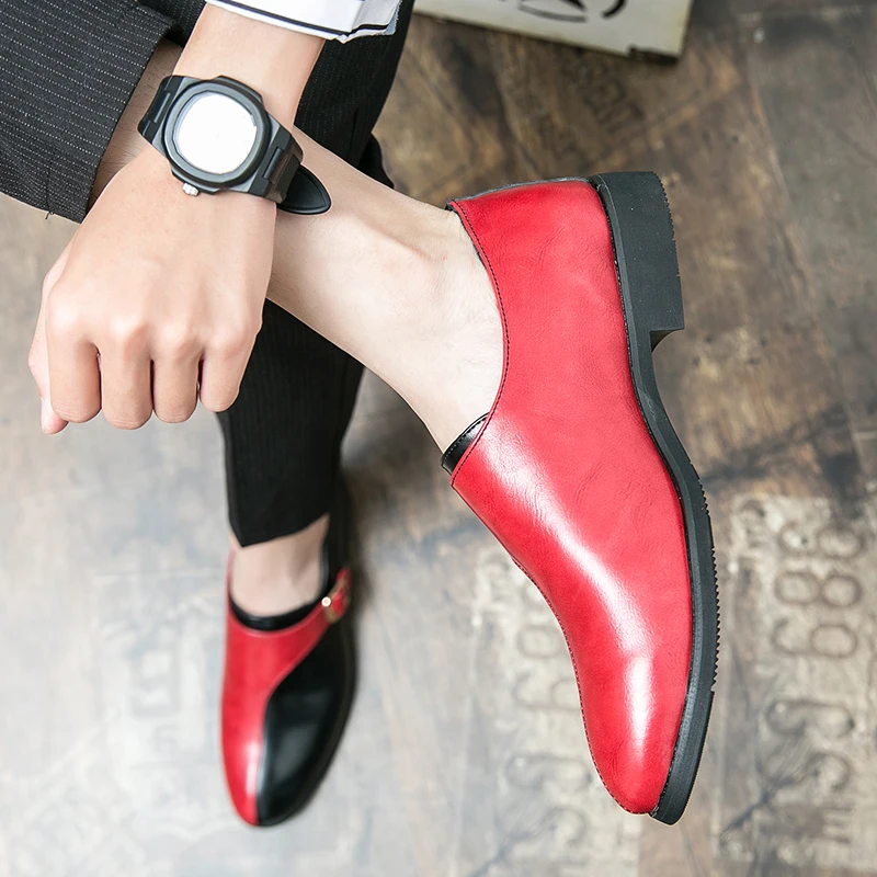 أحذية زفاف مدببة على الطراز البريطاني للرجال من الجلد 46 47 مقاس كبير بإبزيم مطابق للألوان أحذية زفاف أفضل رجل