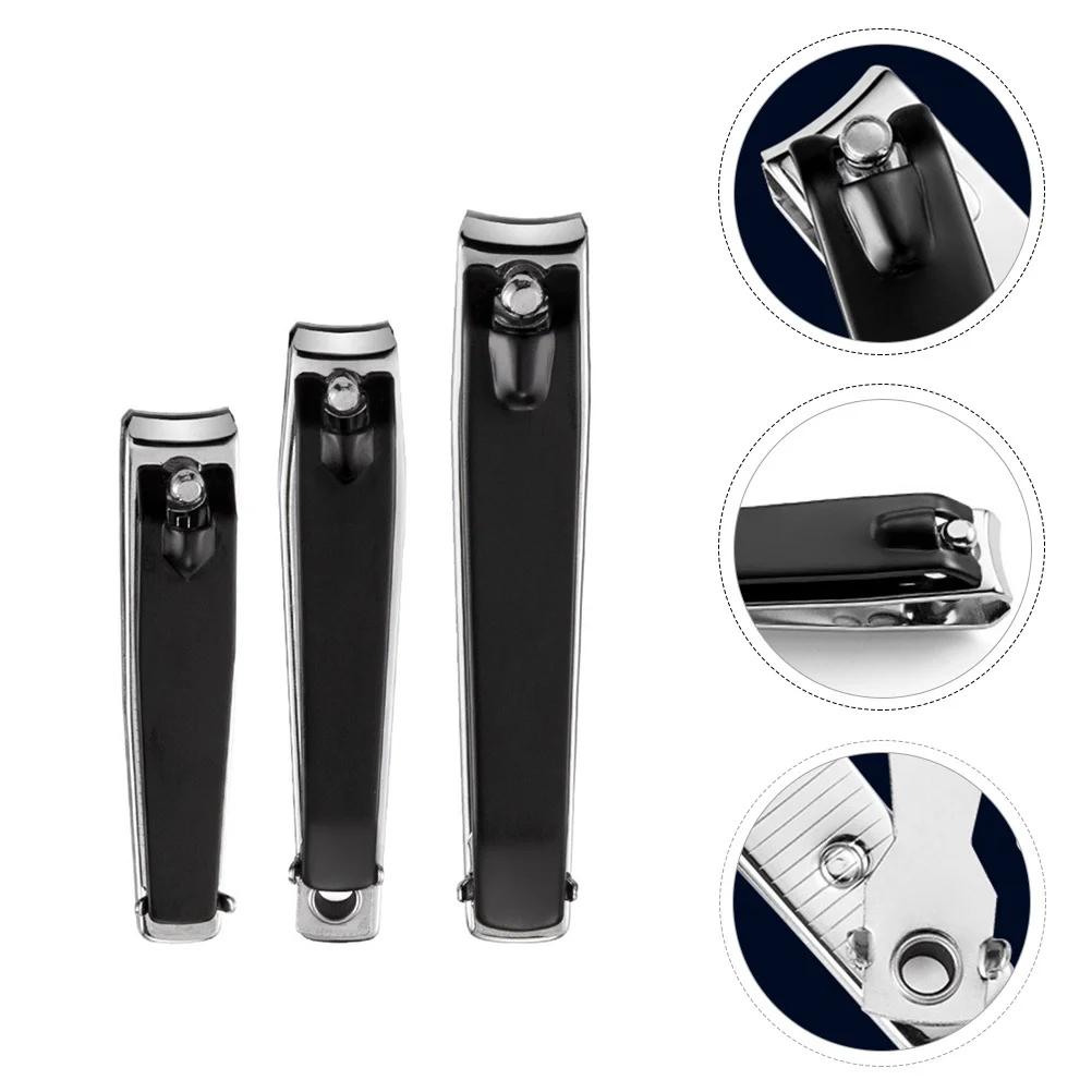 1Set Nail Clipper Set Stainless Steel 3 Pieces Fingernail Toenail Clippers Ergonomic Design Nail Cutter File Pedicure Cutter