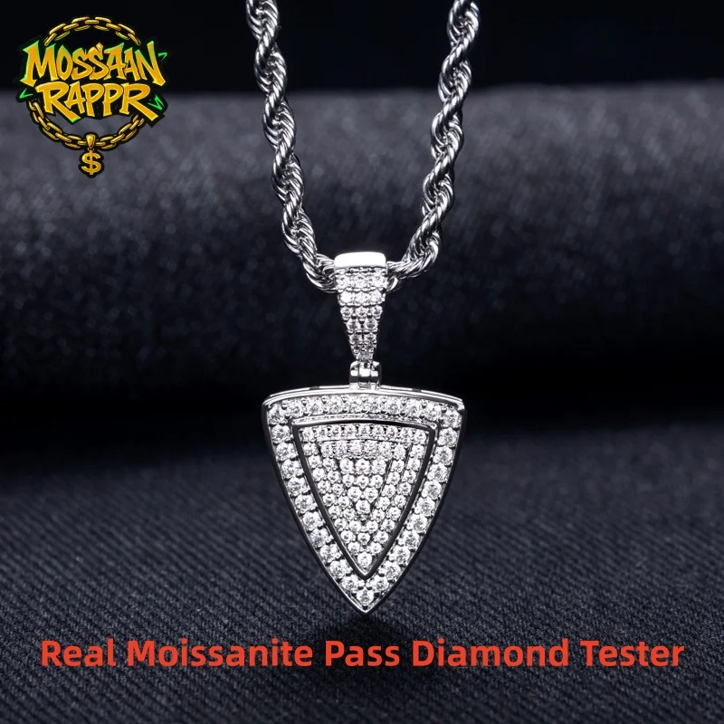 

MossanRappr 1cttw D Color Moissanite Iced Out Triangle Pendent 14K Gold Plated Rock Bling Necklace Hip Hop Jewelry Gifts for Men
