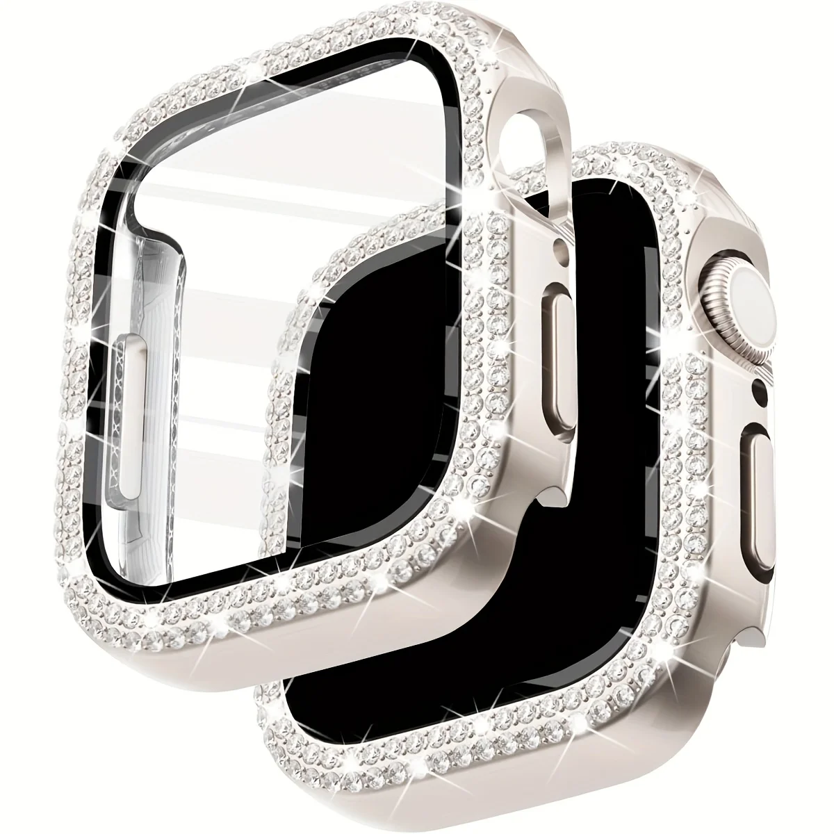 Diamant Bling Glas + Abdeckung für Apple Watch Gehäuse 44 mm 45 mm 41 mm 40 mm 42 mm 44 mm Stoßstange + Displayschutzfolie iWatch Serie 7 9 8 5 6 SE