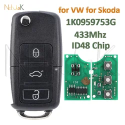 1K0959753G Car Remote Flip Key For VW SIROCCO for VOLKSWAGEN CADDY for SKODA EOS GOLF JETTA TIGUAN TOURAN HU66 48 Chip Case Fob