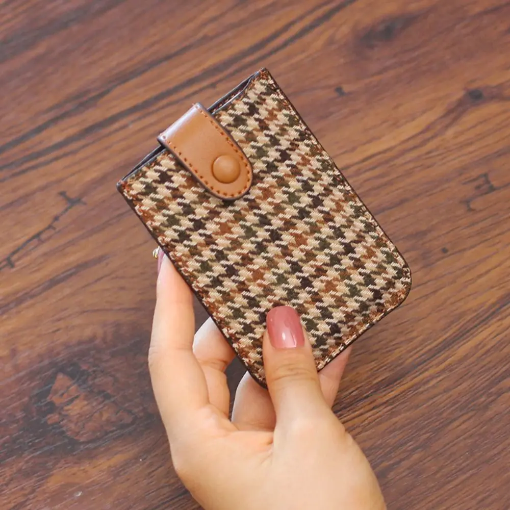 Mini PU Leather Houndstooth Card Bag Pull-out Type Card Pocket Card Holders Clutch Clutch Bag Korean Style Short Wallet Outdoor