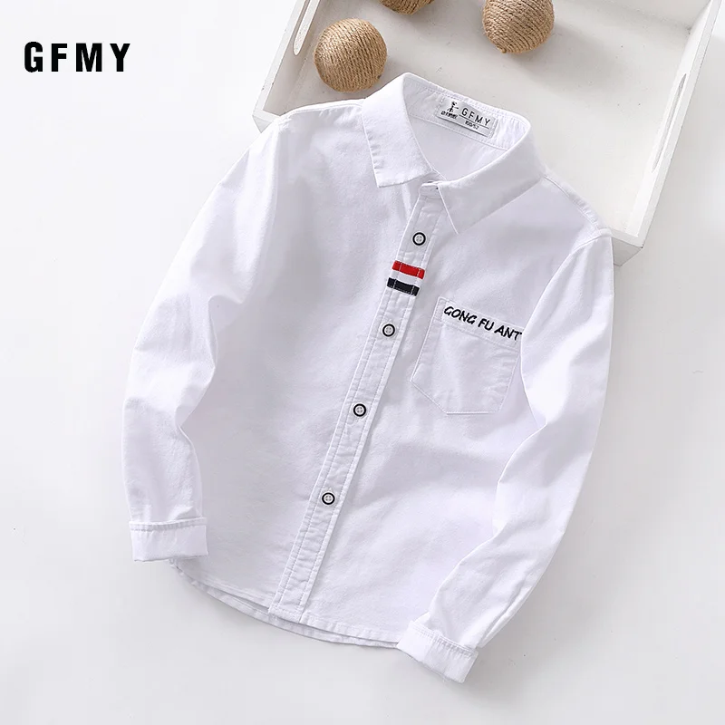 GFMY 2023 Spring 100% Oxford Textile Cotton Lapel Full Sleeve Embroidered Letters Children's School Shirts