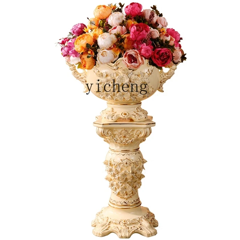 

ZC Floor Vase Decoration Luxury Living Room Retro Large Flower Pot Ceramic Roman Column Decoration