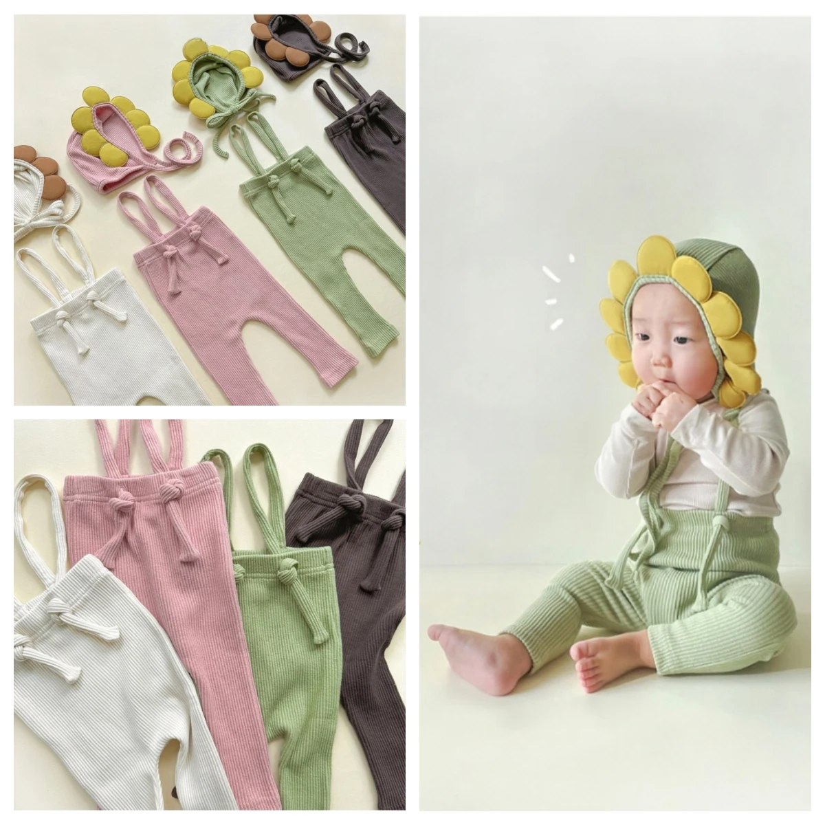 Baby Pants Leggings Cotton Elasticity Trousers + Hats Newborn Girls Boys PP Pants Baby Strap Overalls Toddler Kids Clothese Set