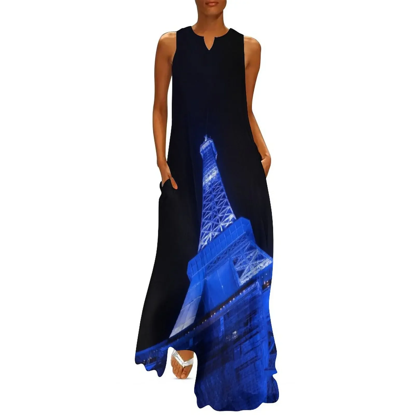 

Blue Eiffel Tower Long Dress elegant chic wedding evening dresses woman dress summer clothes for women Dress
