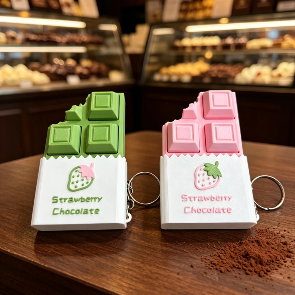Chocolate Fidget Clicker Keychain Mini Stress Relief Sensory Toy Creative Bag Charm Keyring Anti‑Anxiety Pocket Ornament Gift