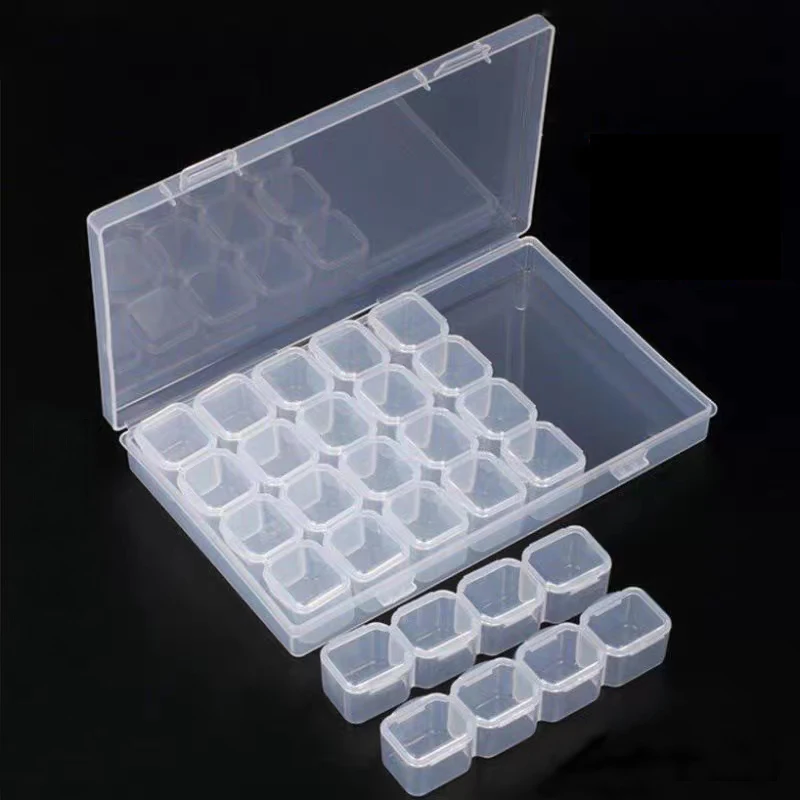 

28 Cells Nail Art Storage Case Rhinestones Gems Accessories Clear Plastic Empty Beads Organizer Box Storage Bins