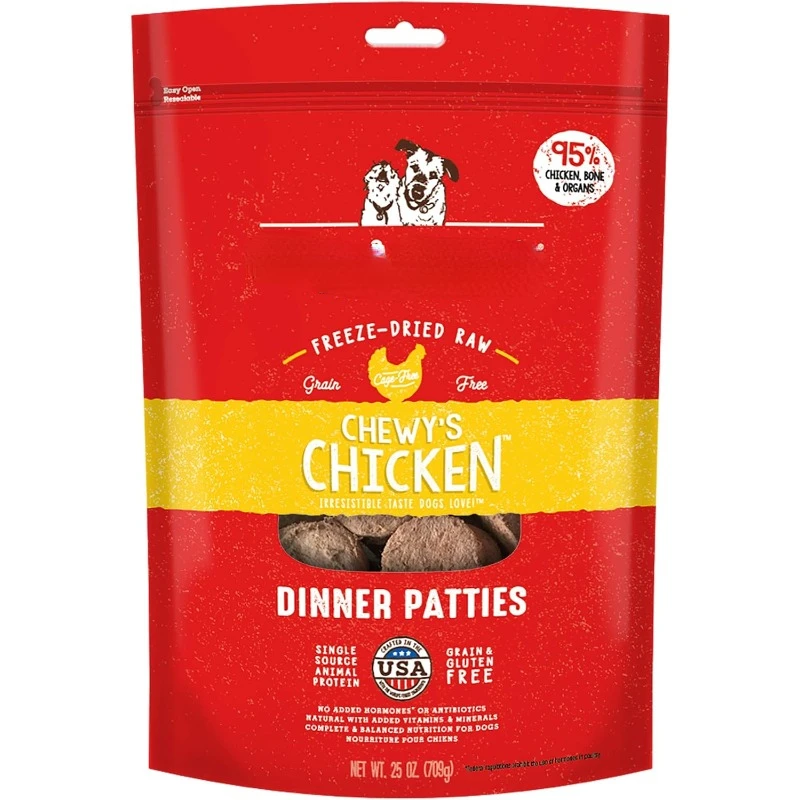 Freeze Dried Raw Dinner Patties – Grain Free Dog Food, Protein Rich Chewy’s Chicken Recipe – 25 oz Bag