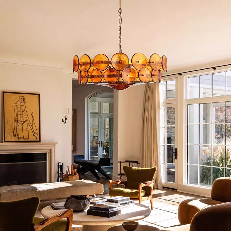 Glass Chandelier for Living Room Dining Room LED Vintage Pendant Light with Light Bulb Art Indoor Decor Fixture