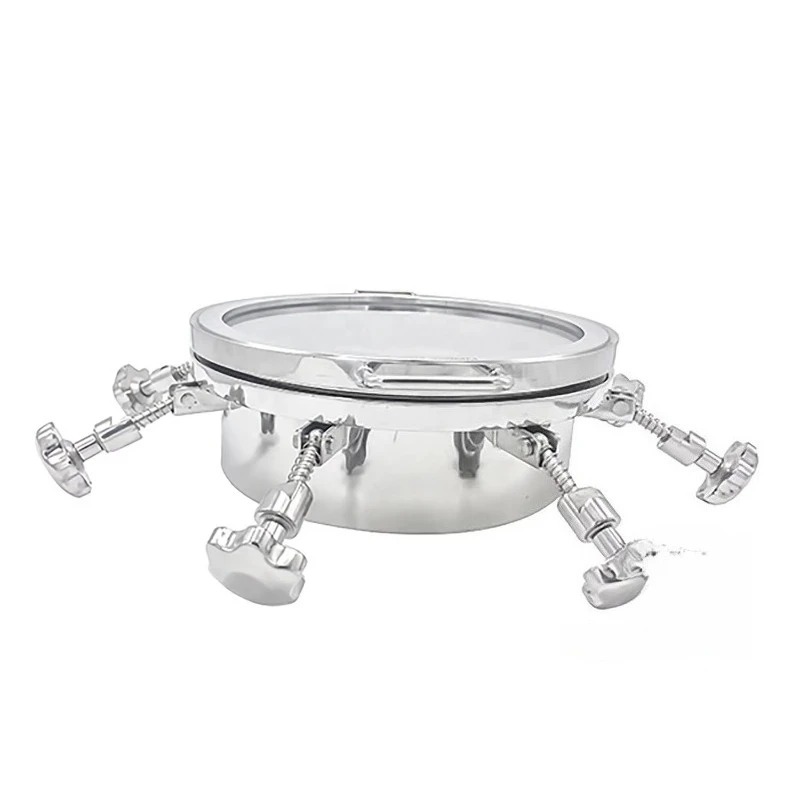 Flange de trappe sanitaire 400 mm, trappe avec trappe en verre, utilisation en distillerie, acier inoxydable SS304, trappe ronde à pression