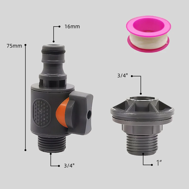 3pcs/set iBC ton barrel/rain barrel partition connected to 3/4  * 16mm plastic nipple outlet ball valve 25mm