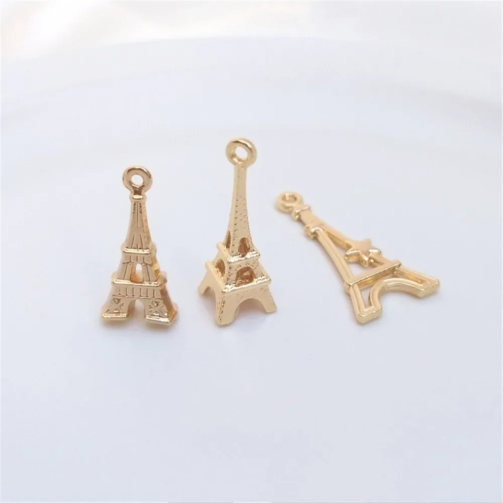 Pendentif Tour Eiffel Fait Main Plaqué Or 14K, Accessoires de Bracelet Décoratifs, DIY