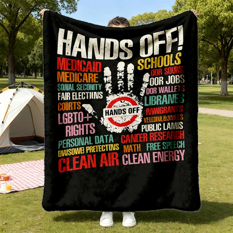 Hands Off Flannel Blanket, Activism Flannel Throw, Save Public Lands Medicare Social Security Cozy Blanket