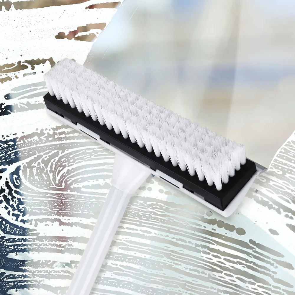 Floor Scrub Brush Stainless Metal Handle Scrubber with Stiff Bristles Rubber Scraper Carpet Brush Adjustable with Long Handle