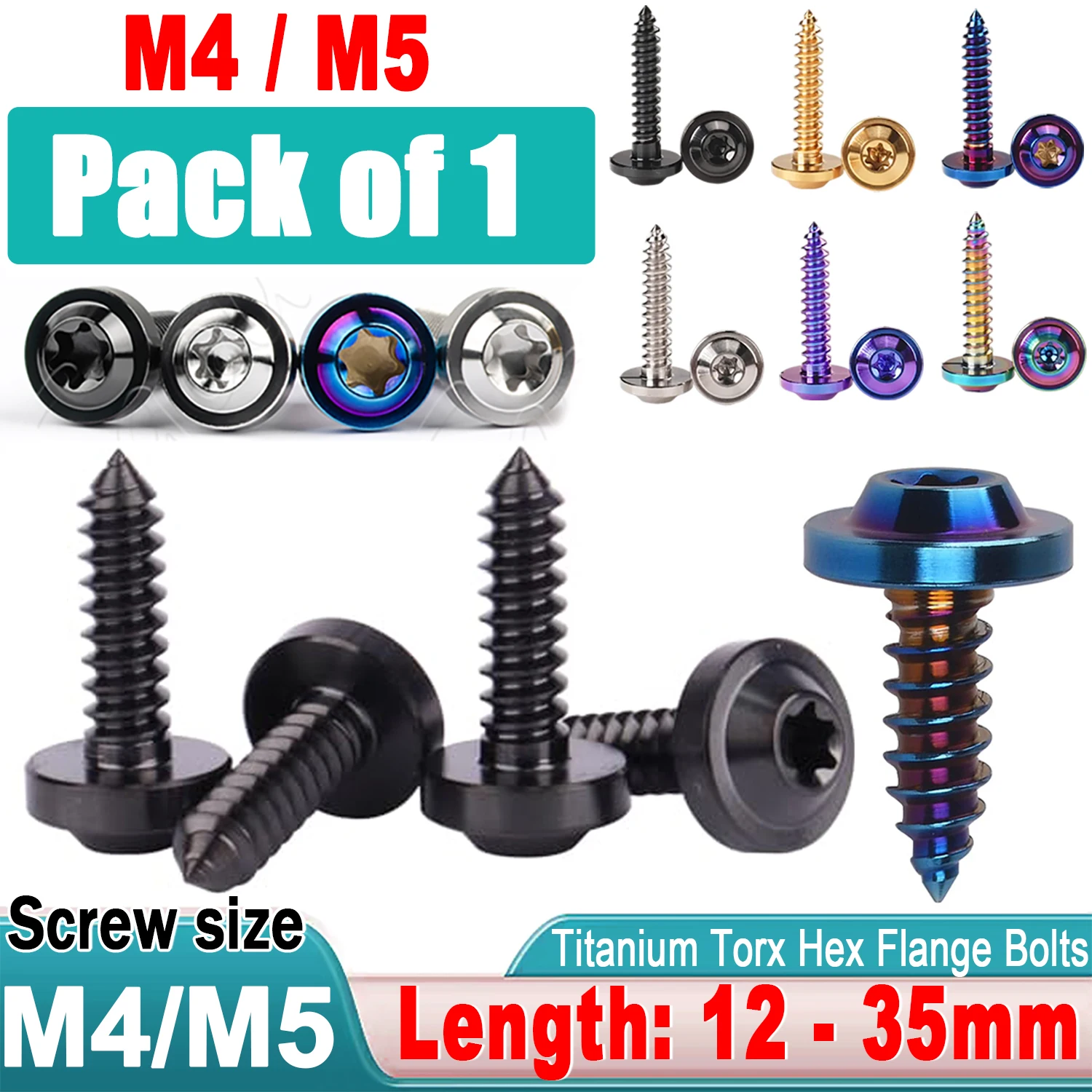 GR5 Titanium Tamper Proof Torx Screw Truss Head Self-Tapping M4 M5 for Motorcycle License Plate Trim Panel Upgrade Salt Resistan