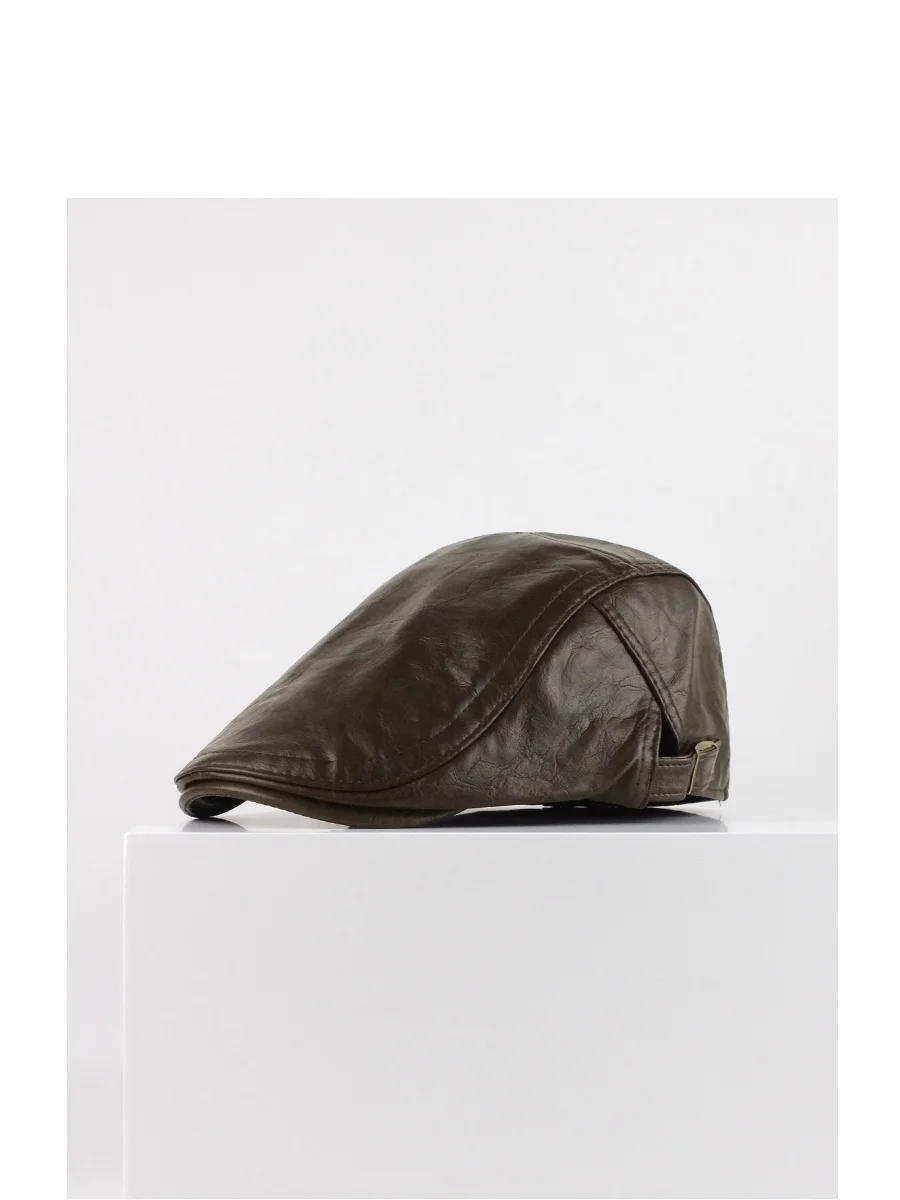 casquette-minimaliste-en-cuir-cire-fetsbuy-unisexe-retro-a-visiere-courte-style-newsboy-taille-reglable