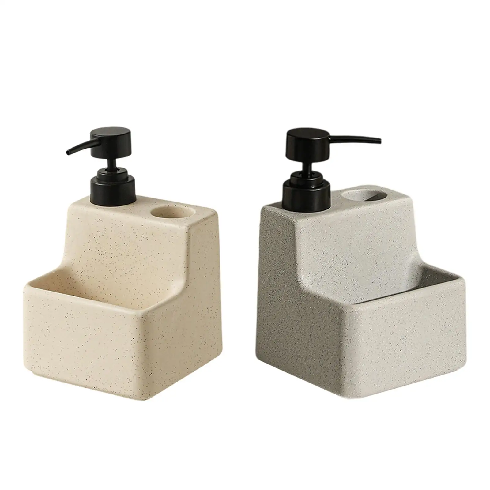 2 in 1 Ceramic Soap Dispenser and Sponge Storage Kitchen Countertop Organizer with Pump Bottle for Bathroom or Hand Washing Use