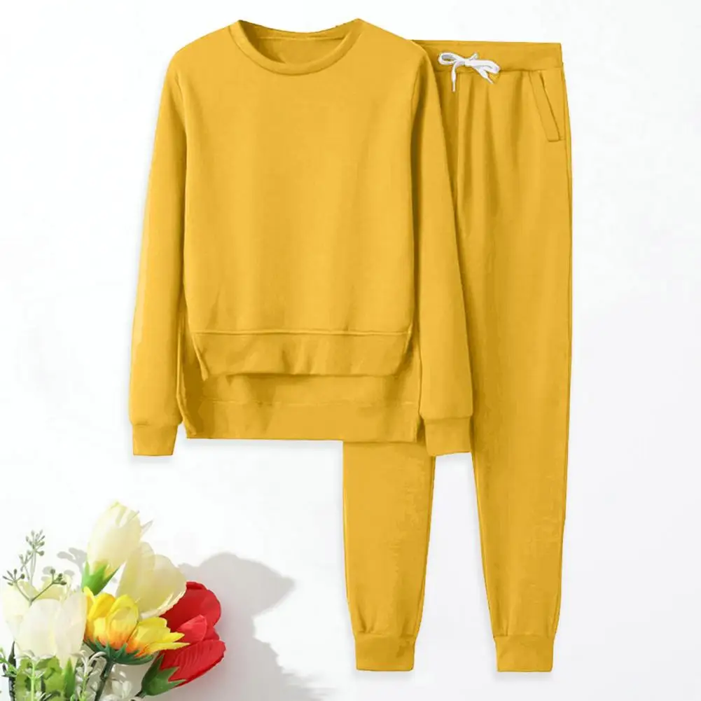 Women Top Pant Suit Round Neck Irregular Hem Long Sleeve Loose T-shirt Elastic Trousers Fall Winter Tracksuit Lady Sport Clothes