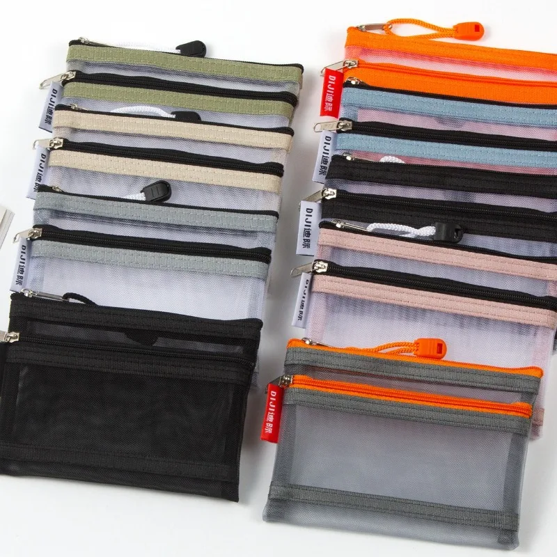 Double Layer Mesh Storage Pouch Portable Zipper Bag For Driver License Passport Bank Cards Transparent Card Holder