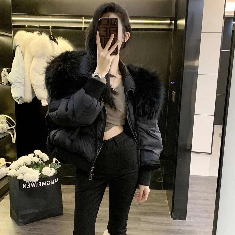 Puffer Jacket Newest White Duck Down Coat Short Parkas Female Real Natural Raccoon Fur Coat Women 2024 Winter Thick Loose Casual