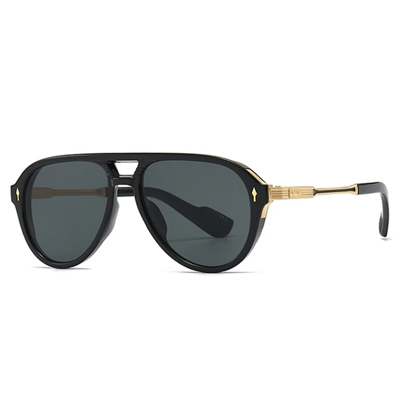 SHAUNA Retro Dubbele Bruggen Pilot Mannen Zonnebril Modemerk Designer Shades UV400 Trending Klinknagels Vrouwen Luxe Zonnebril