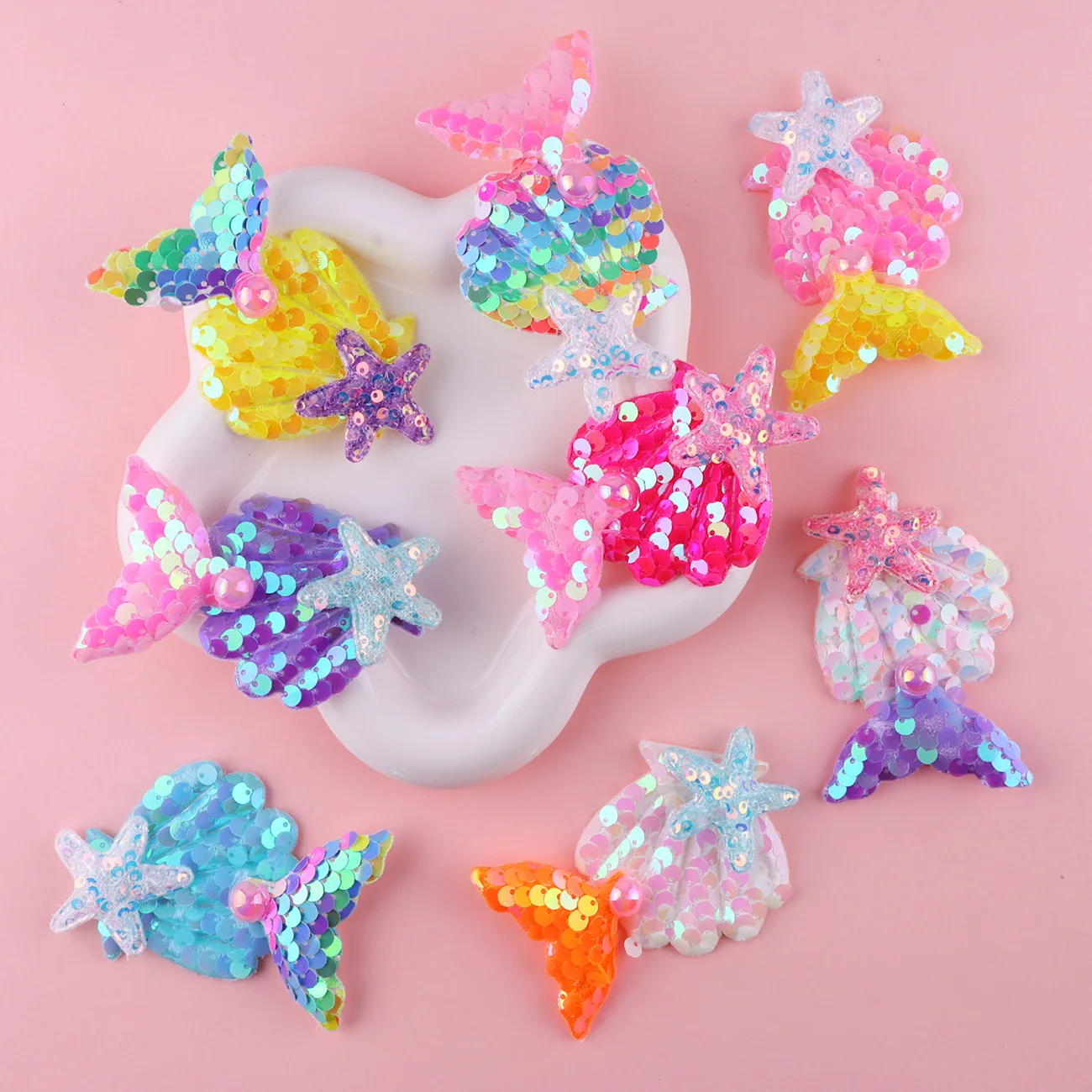 Mermaid Sequins Patches Appliques for DIY Headwear Hair Clips Seashell Decor Clothes Hat Shoes Sewing Patches