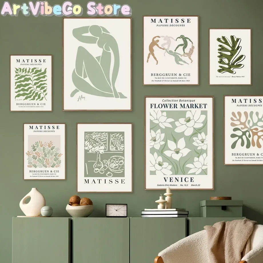 Green Matisse Dance Coral Flowers Market Picasso Abstract Vintage Posters Prints Wall Art Canvas Painting Living Room Home Decor